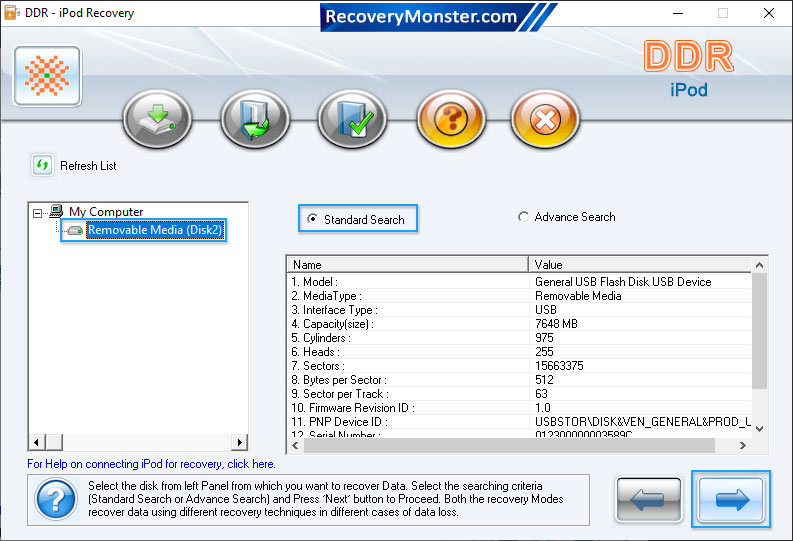 Select the searching criteria 